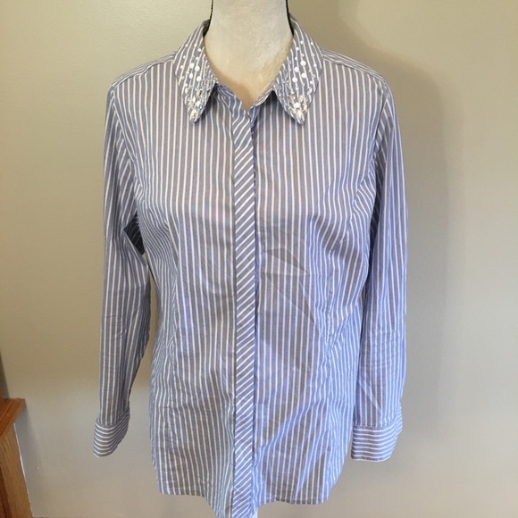 Lane Bryant Tops - Lane Bryant beaded collar striped button shirt 16